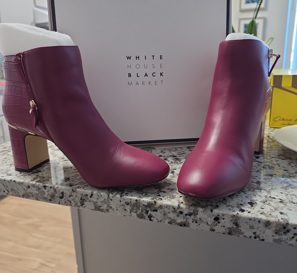White House Black Market Cherry Burgundy Leather Ankle Booties